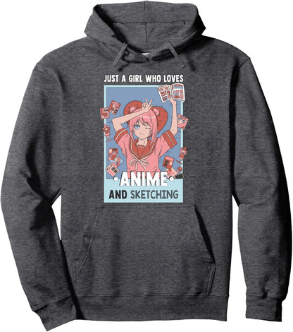 Otaku Anime Girl Just A Girl Who Loves Anime And Sketching Pullover Hoodie