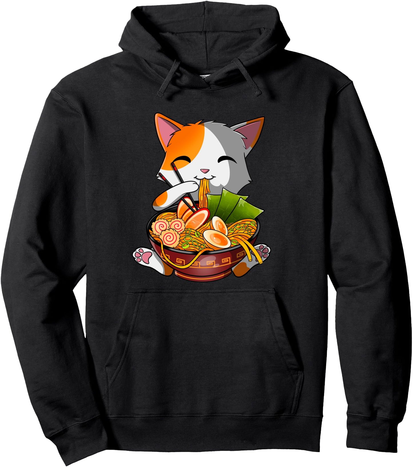 Kawaii Ramen Cat, Japanese Neko Noodle Funny Anime Pullover Hoodie