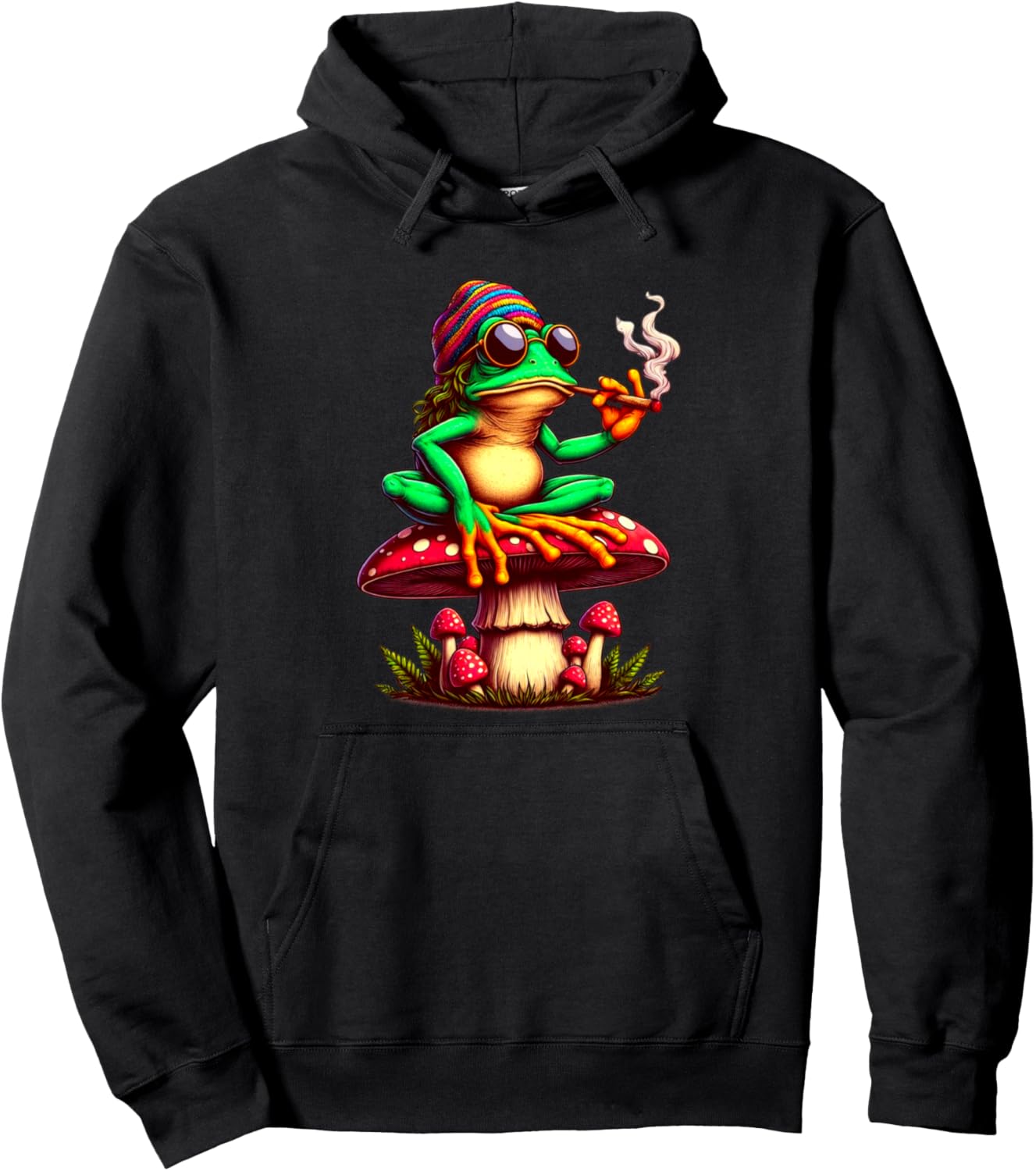 Hippie Frog Smoking Marijuana Mushrooms Frog Weed Smokers Pullover Hoodie