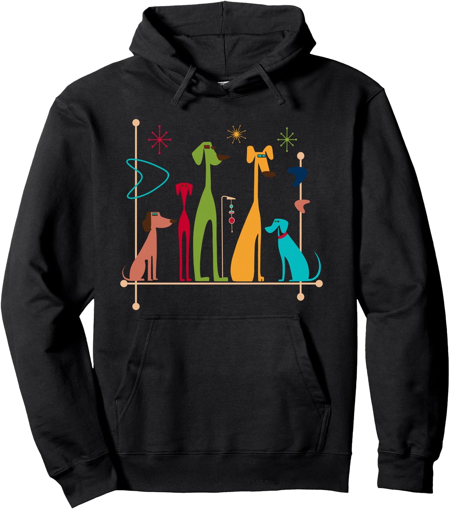 Retro Mid-Century Modern Dogs 50s 60s Style Pullover Hoodie