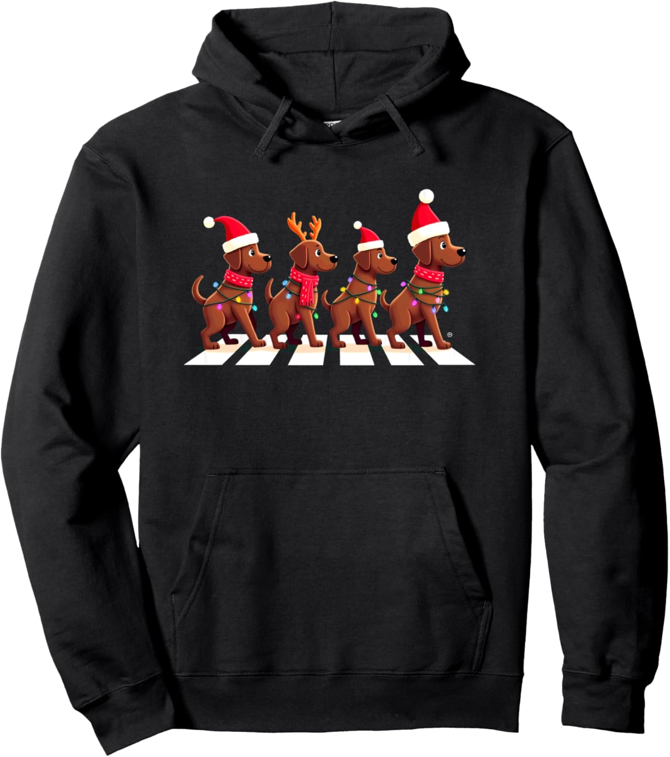 Chocolate Lab Crossing Road Xmas Pullover Hoodie
