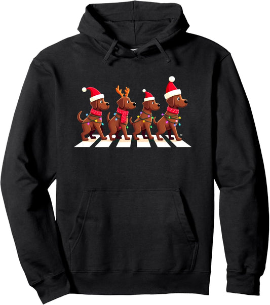 Chocolate Lab Crossing Road Xmas Pullover Hoodie