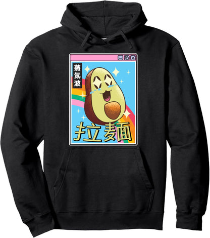 Happy Avocado Digital Japan Style 80s Otaku Vaporwave Anime Pullover Hoodie