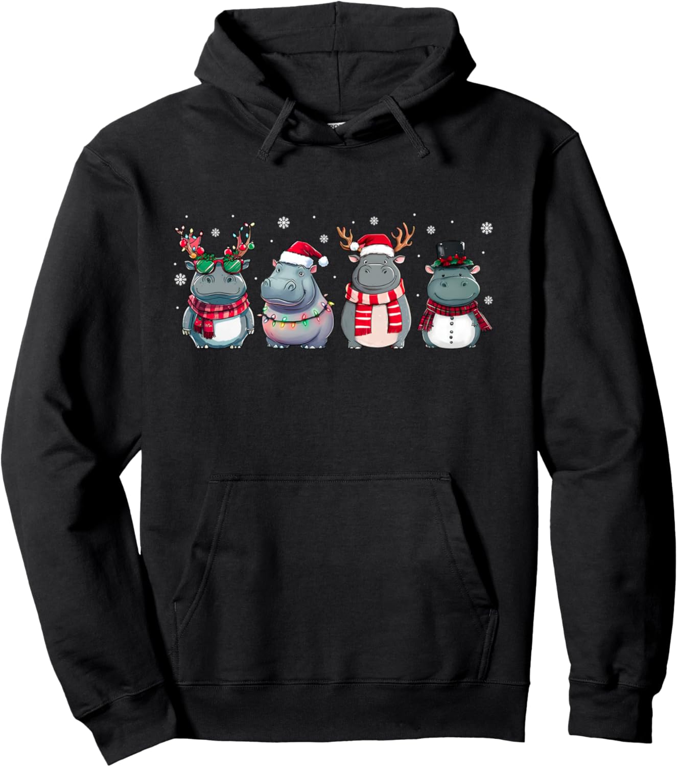 Christmas Hippopotamus Xmas Hippo Lovers Family Matching Pullover Hoodie