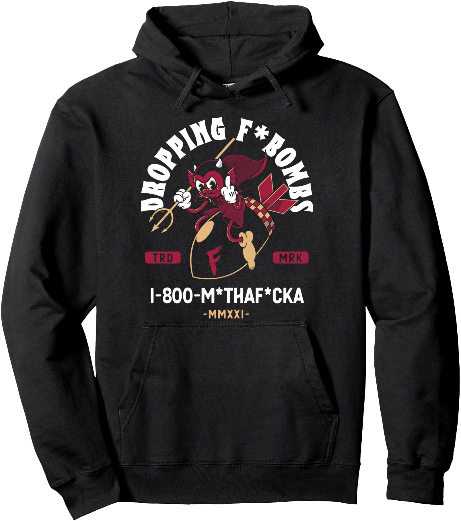 Dropping F Bombs - Swearing Vintage Cartoon Devil - NSFW Pullover Hoodie