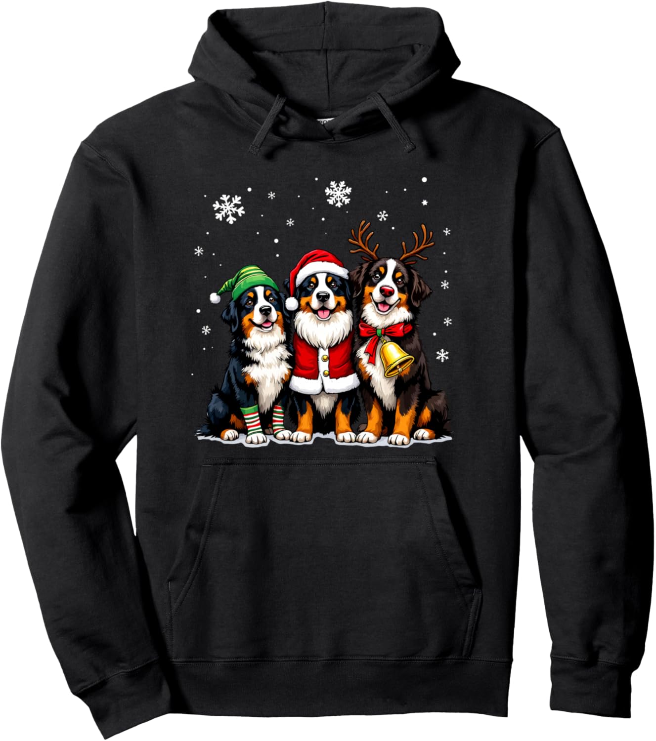 Bernese Mountain Dog Christmas Dogs Funny Santa Reindeer Elf Pullover Hoodie
