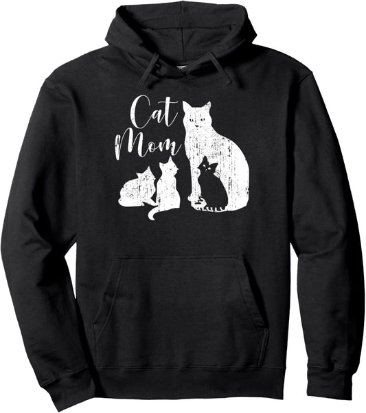 CAT MOM Mama Cat &amp; Kittens Retro Vintage Women Mother Aunt Pullover Hoodie