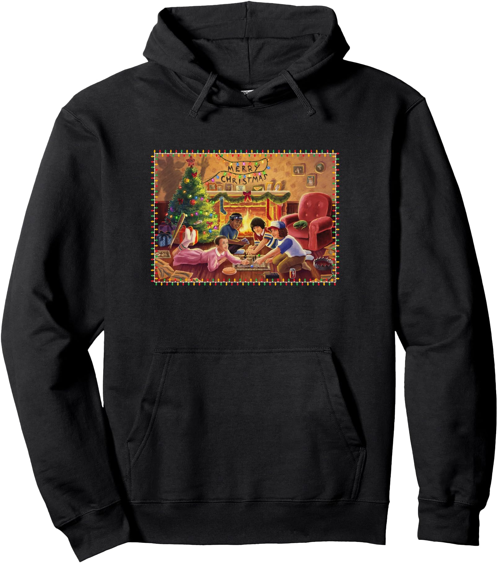 Stranger Things Merry Christmas Cozy Living Room Big Poster Pullover Hoodie
