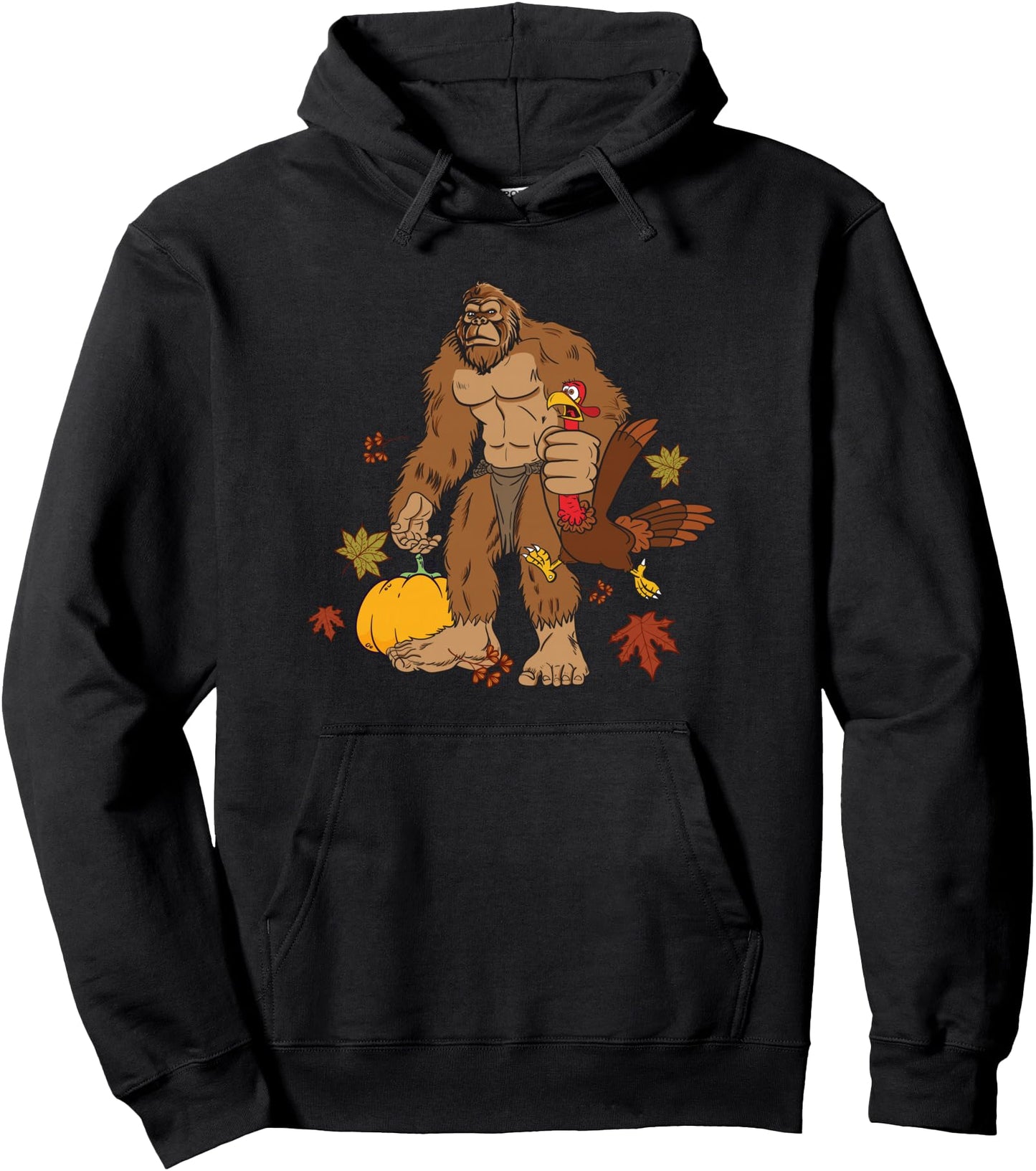Bigfoot Pilgrim Turkey Pumpkin Thanksgiving Day Boys Men Pullover Hoodie
