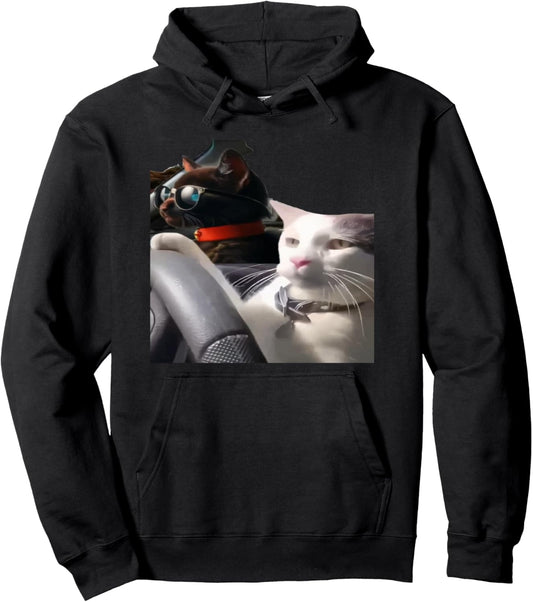 Cat Driving Meme Pullover Hoodie