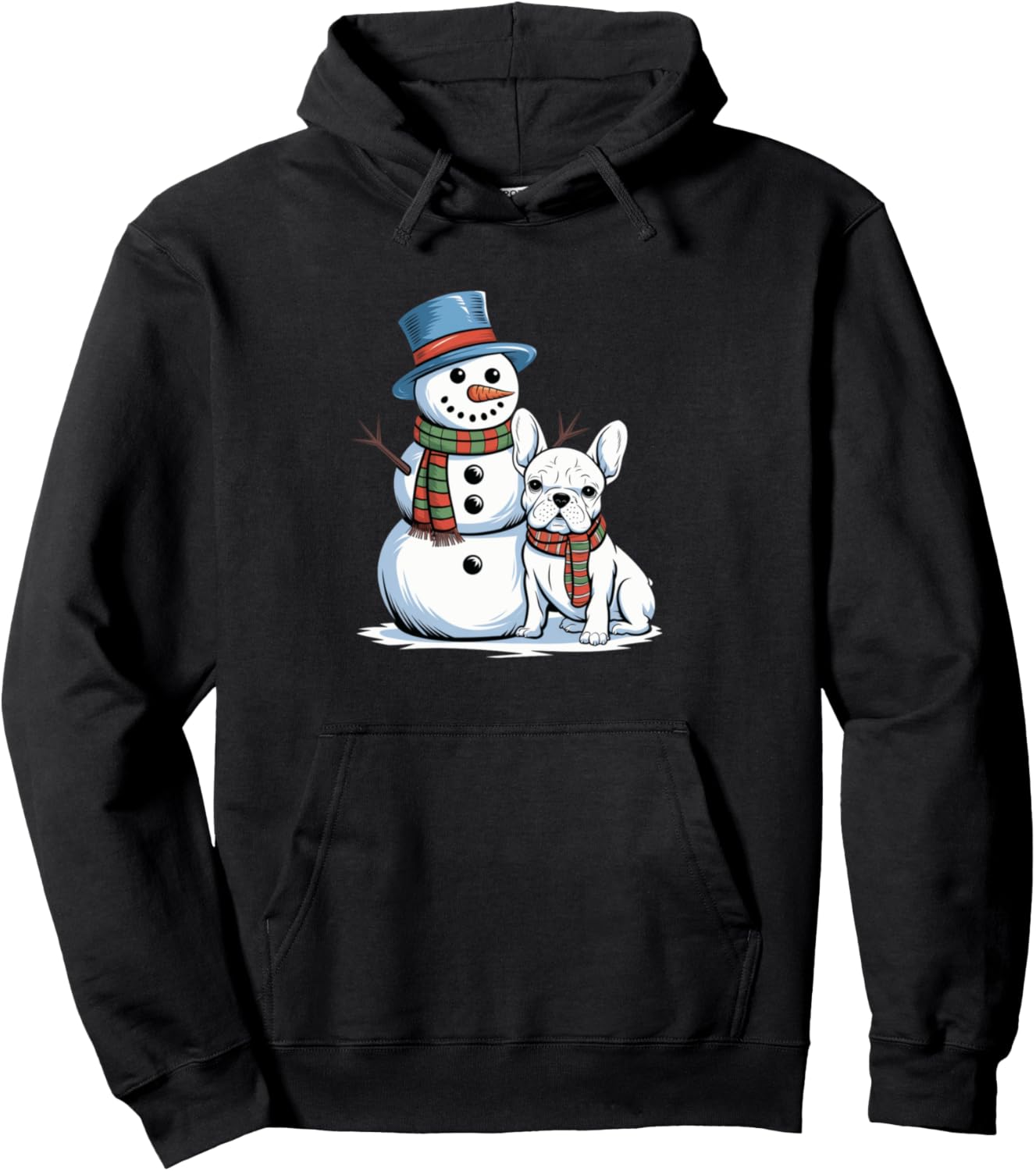 Snowman & French Bulldog Winter Holiday Christmas Dog Lover Pullover Hoodie