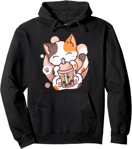 Cat Boba Tea Bubble Tea Anime Kawaii Neko Pullover Hoodie