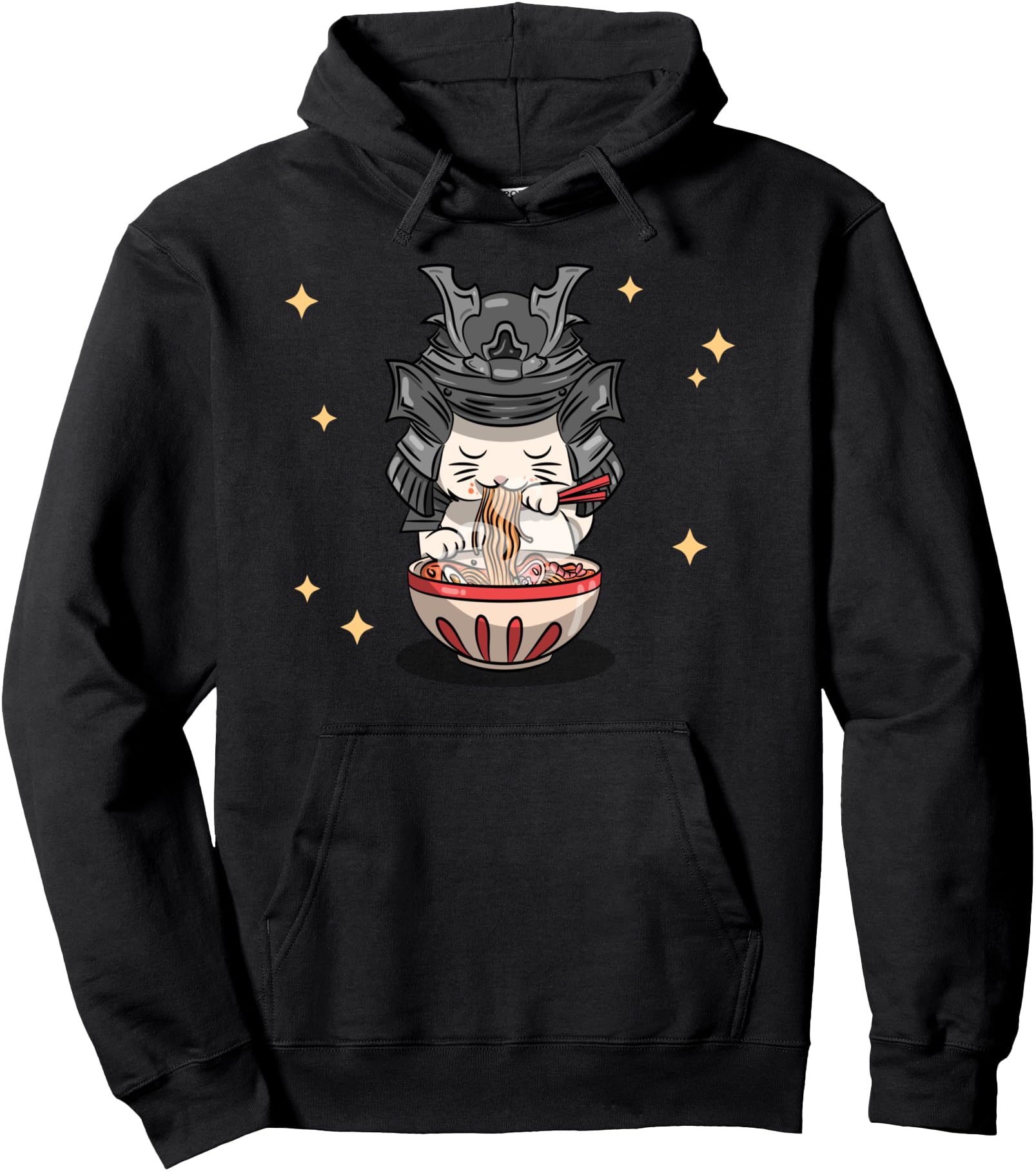 Kawaii Neko Ramen Bowl Samurai Cat Japanese Noodles Anime Pullover Hoodie