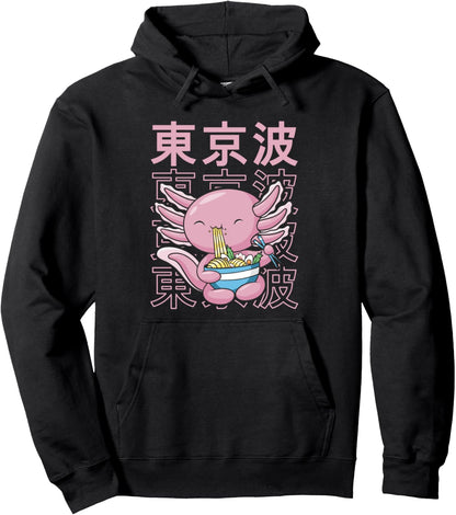 Kawaii Axolotl Eating Ramen Noodles Girls Teen Anime Pullover Hoodie