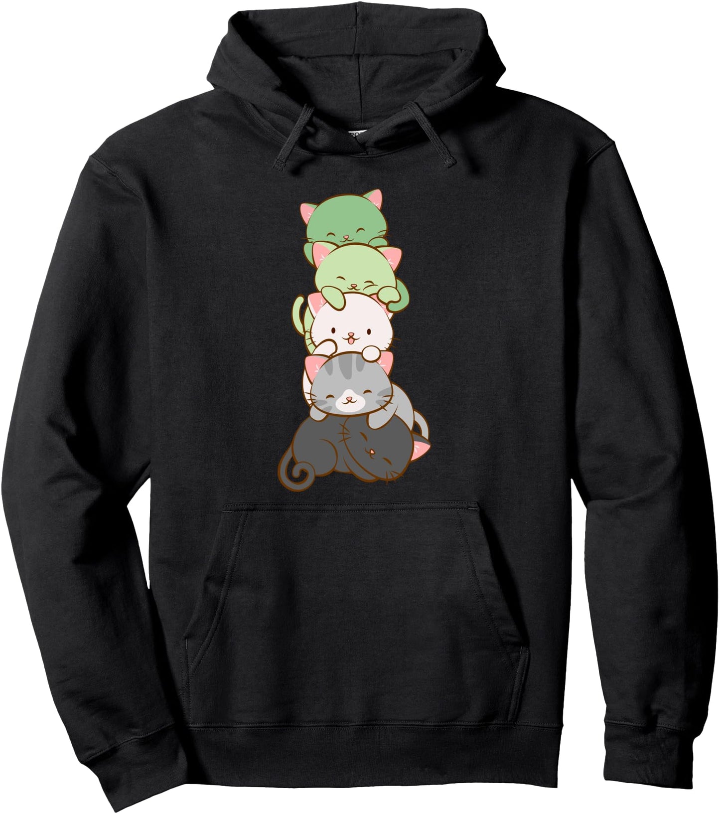 Aromantic Pride Kawaii Cats - Cute LGBTQ Anime Art Pullover Hoodie
