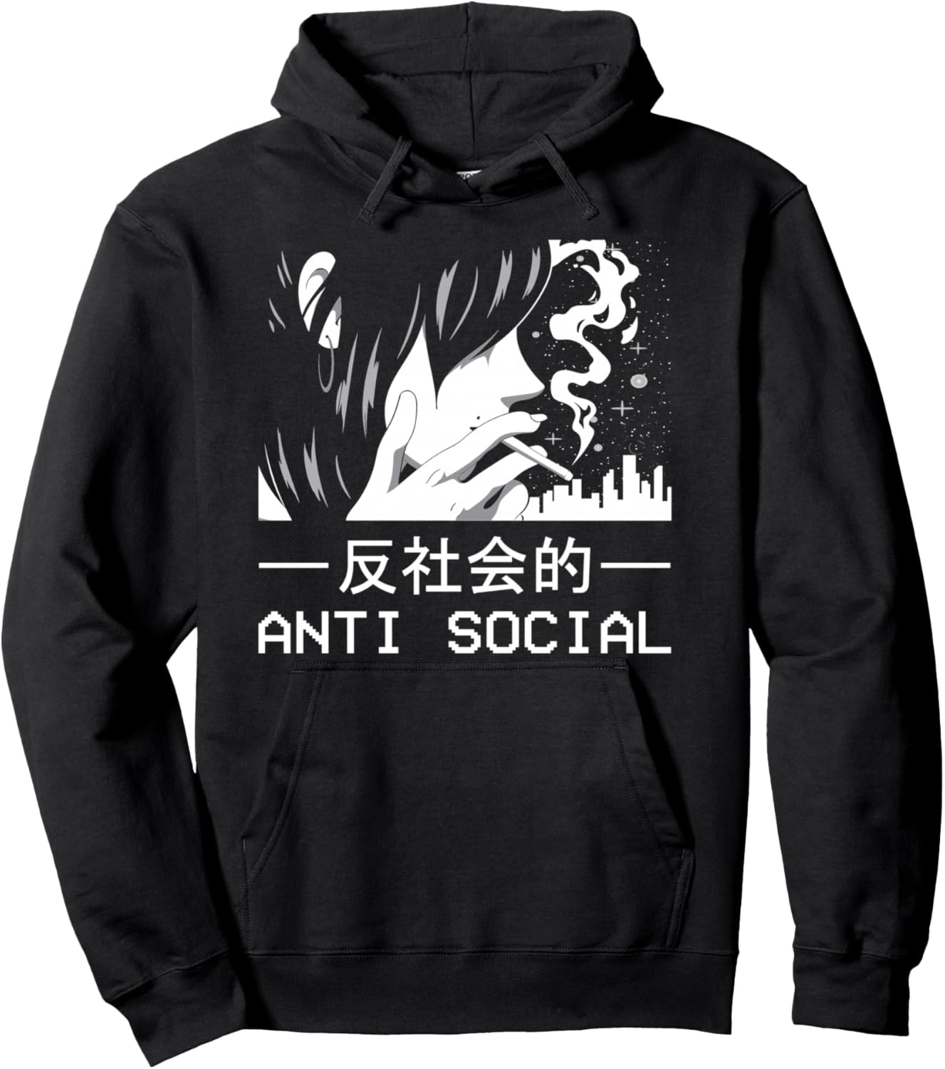 Japanese Aesthetic Antisocial Anime Girl Sad Soft Grunge Pullover Hoodie