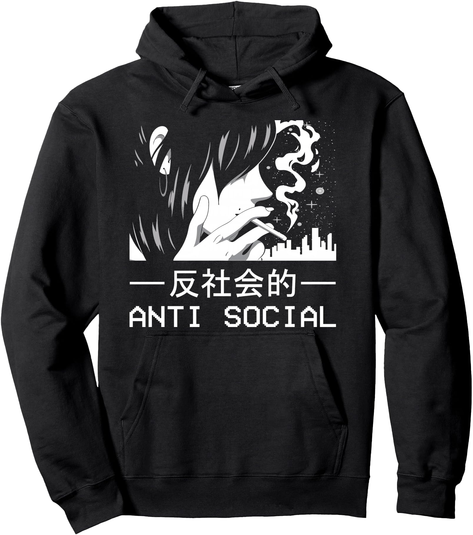 Japanese Aesthetic Antisocial Anime Girl Sad Soft Grunge Pullover Hoodie