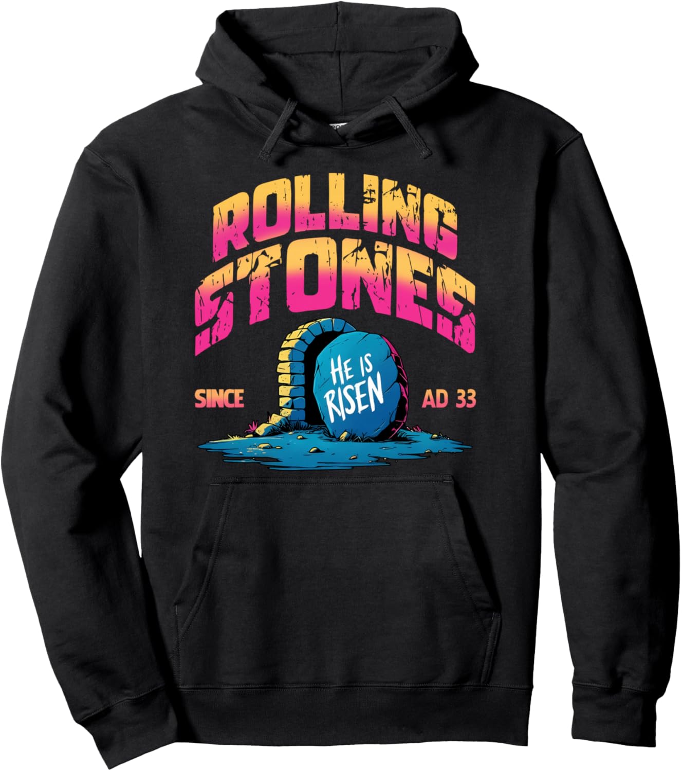 The Stone Was Rolled Away He Is Alive Retro Christian Easter Pullover Hoodie