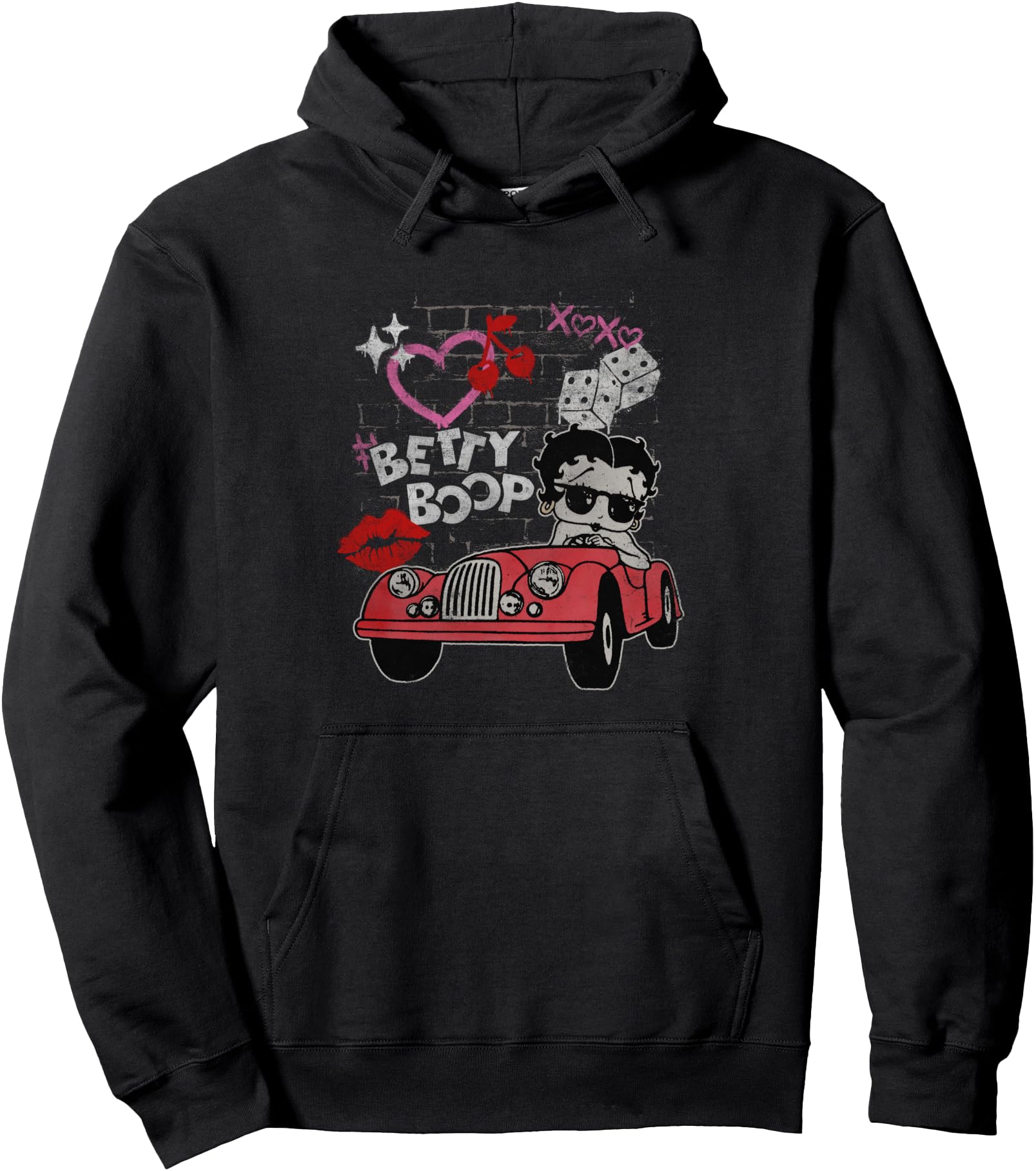 Betty Boop Kisses Distressed Heart Betty Pullover Hoodie