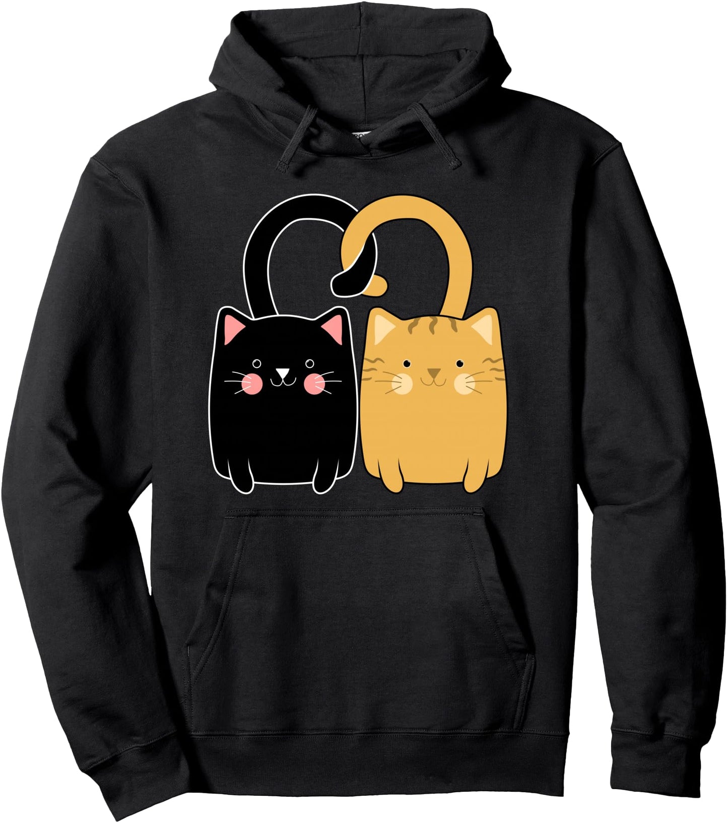 Black and Orange Cat Valentine Ginger Cat Valentine's Day Pullover Hoodie