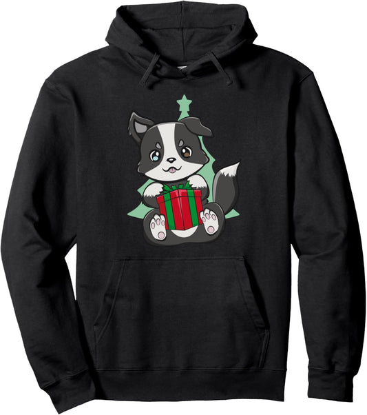 Christmas Border Collie Kawaii Japanese Cute Anime Santa Pullover Hoodie