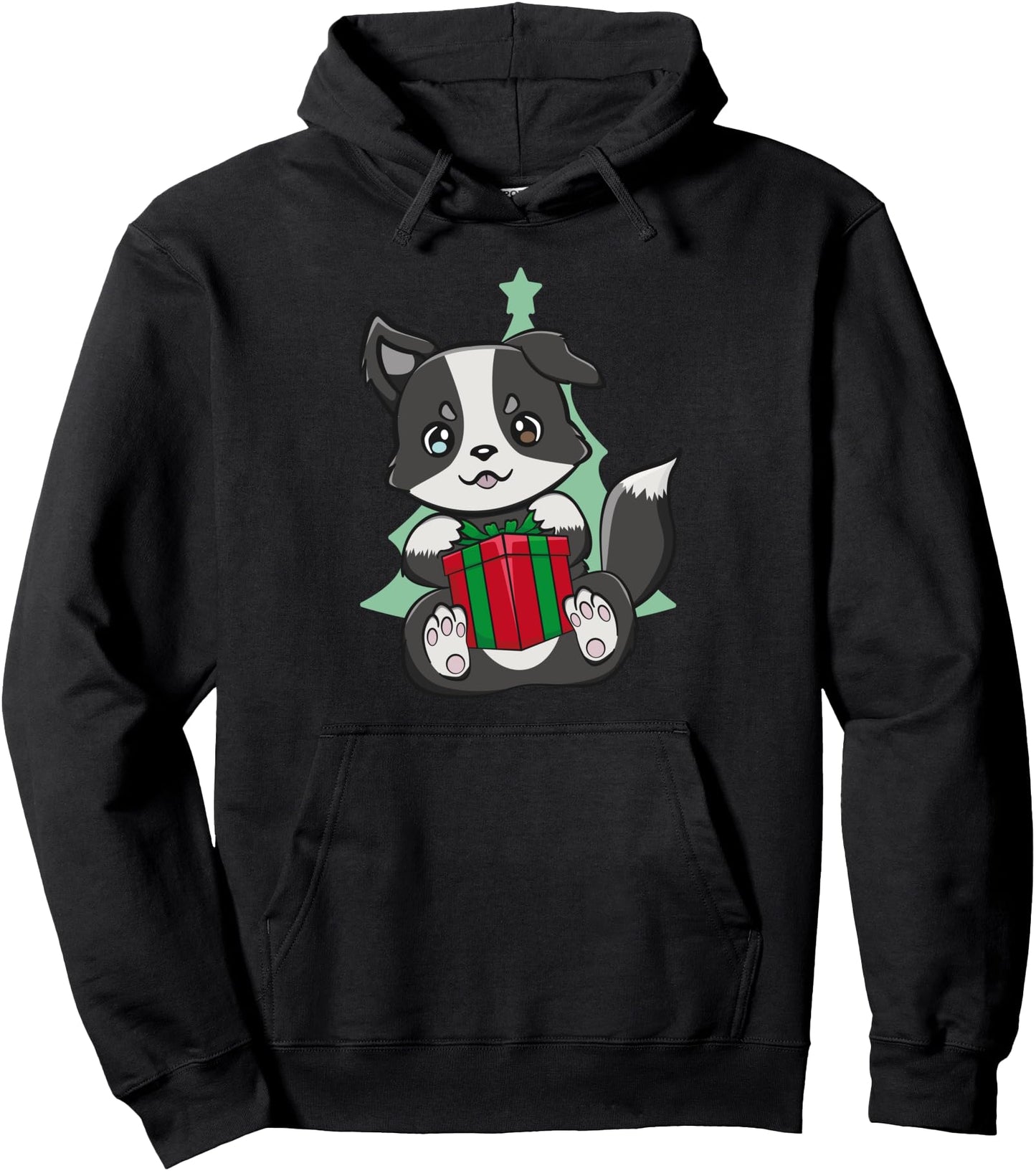 Christmas Border Collie Kawaii Japanese Cute Anime Santa Pullover Hoodie