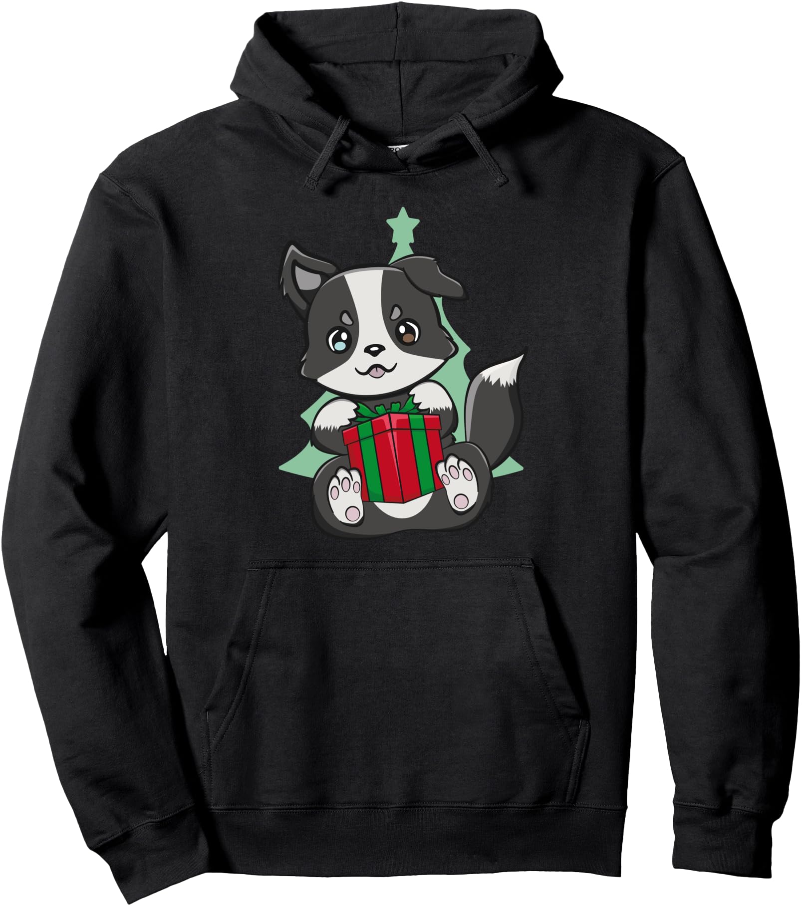 Christmas Border Collie Kawaii Japanese Cute Anime Santa Pullover Hoodie