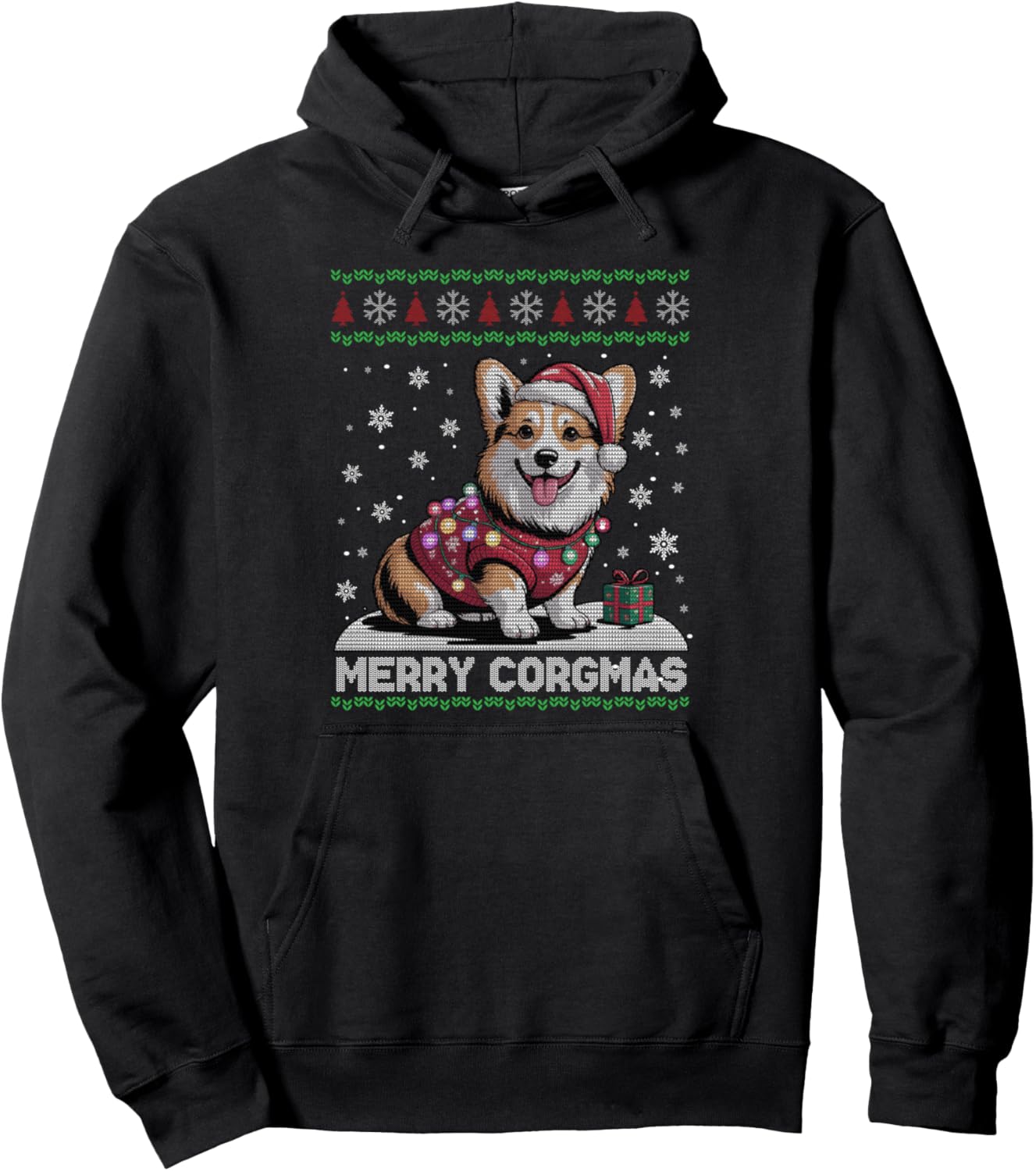 Funny Santa Corgi Dog Merry Corgmas Ugly Sweater Christmas Pullover Hoodie