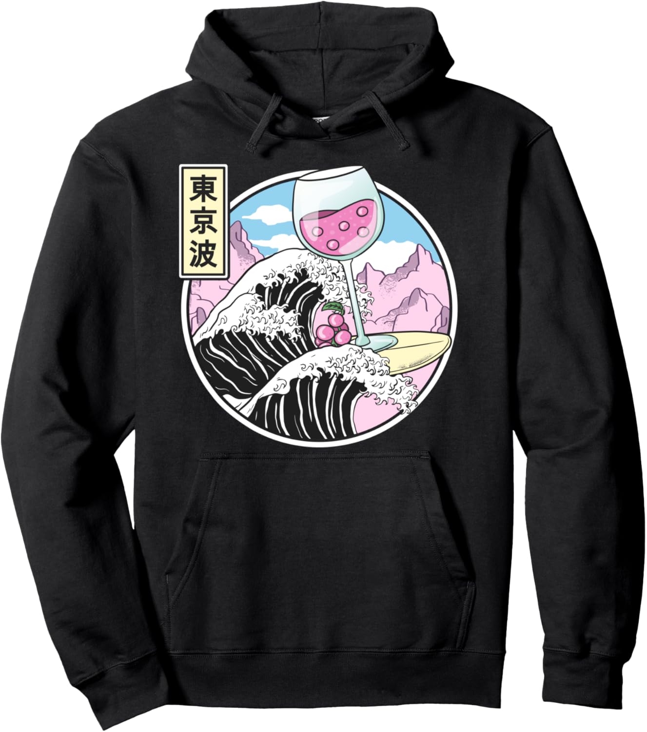 Surfing Wine Glass On Kanagawa Wave Kawaii Vaporwave Anime Pullover Hoodie