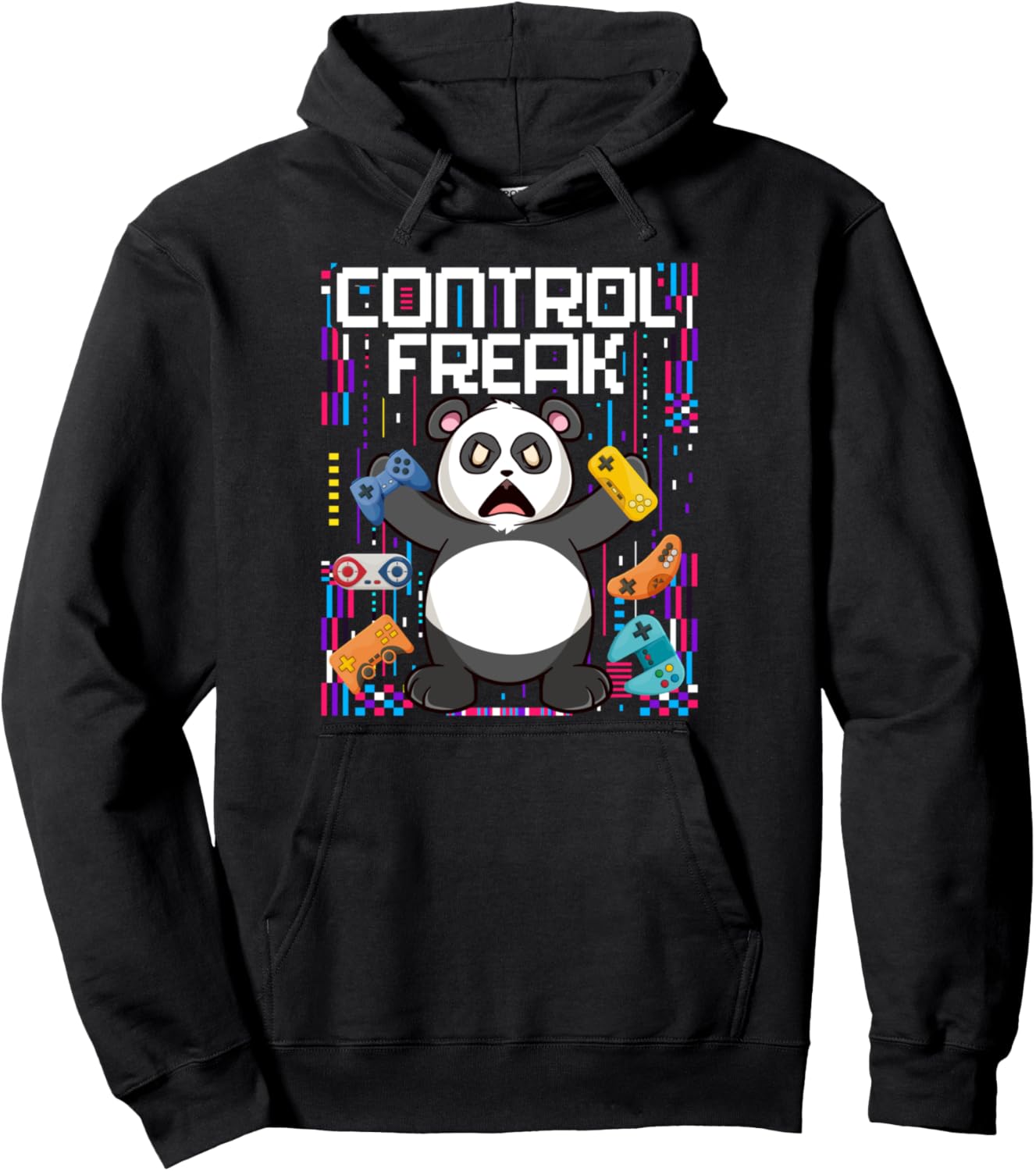 Control Freak Panda Black & White Gaming Kawaii Gamer Anime Pullover Hoodie