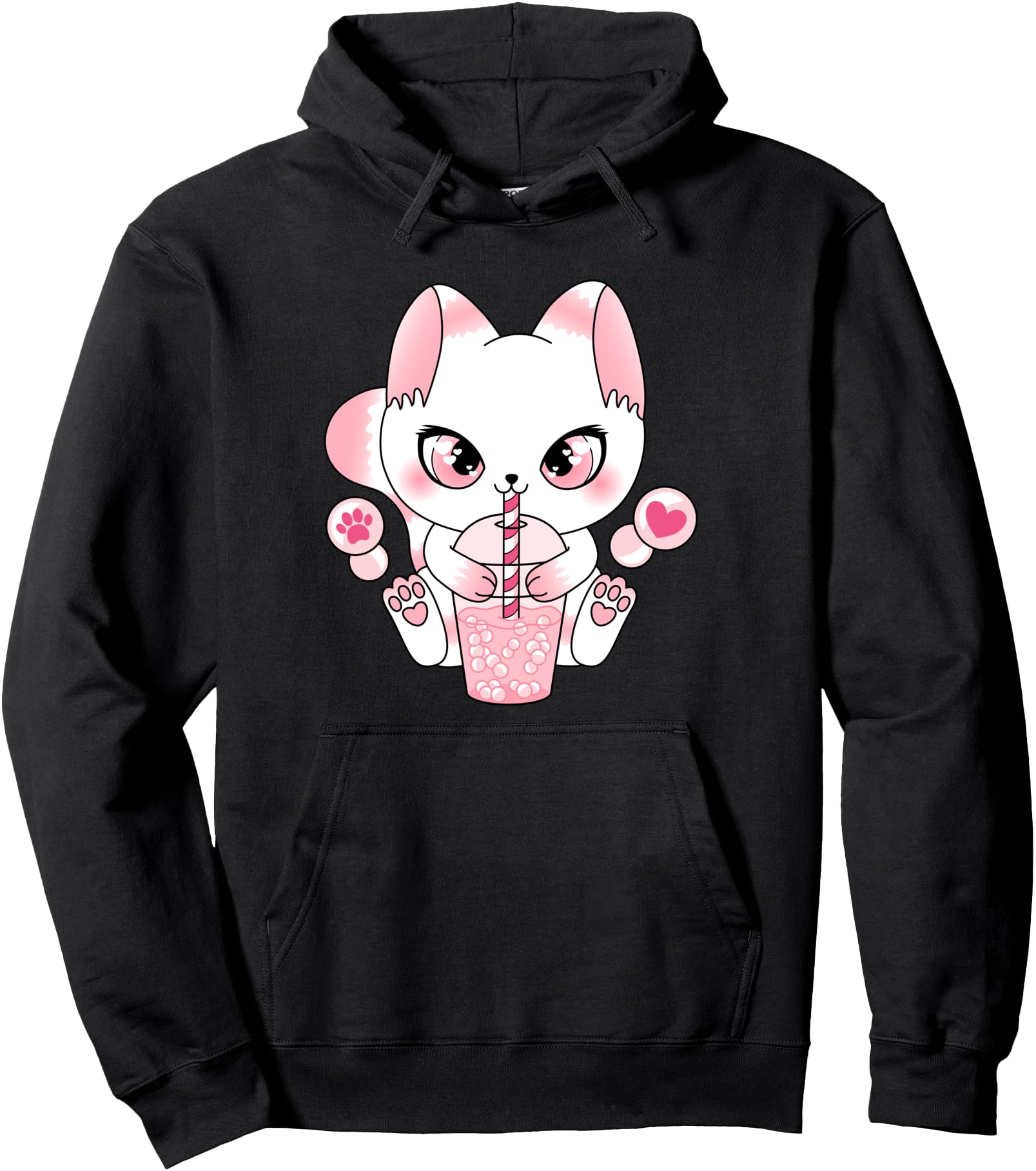 Cute Kawaii Cat Bubble Tea Boba Tea Anime Japanese Neko Pullover Hoodie