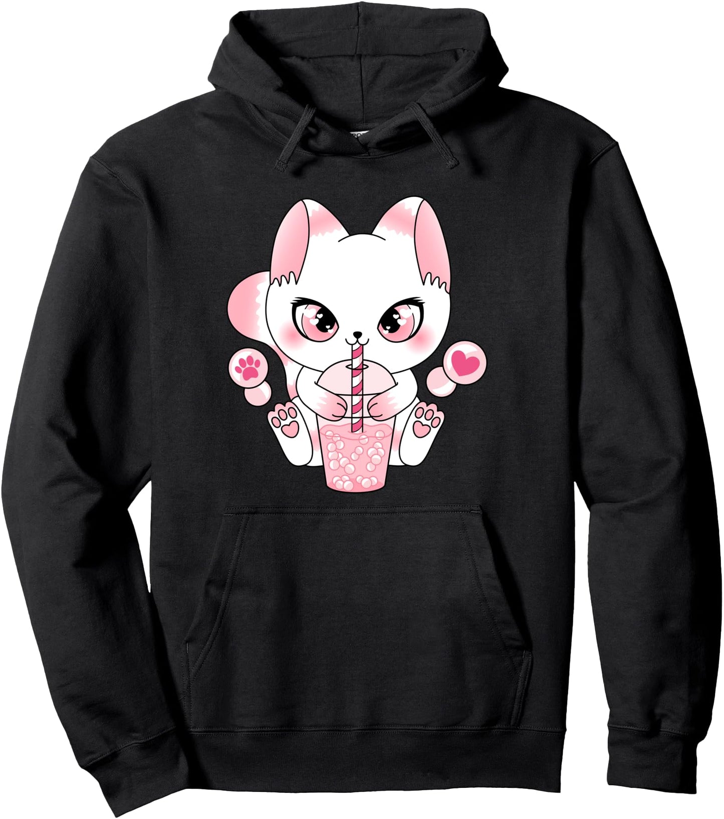 Cute Kawaii Cat Bubble Tea Boba Tea Anime Japanese Neko Pullover Hoodie