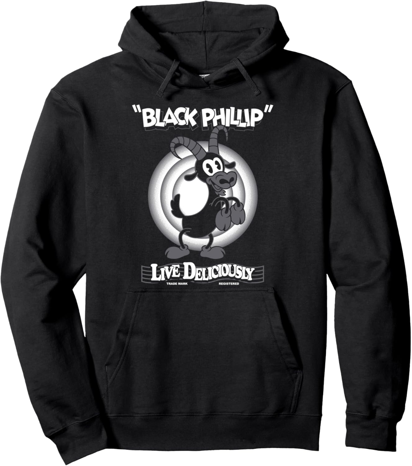Live Deliciously - Vintage Cartoon Goat - Black Phillip Pullover Hoodie