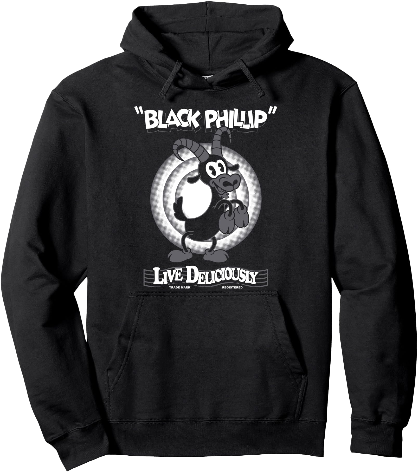 Live Deliciously - Vintage Cartoon Goat - Black Phillip Pullover Hoodie
