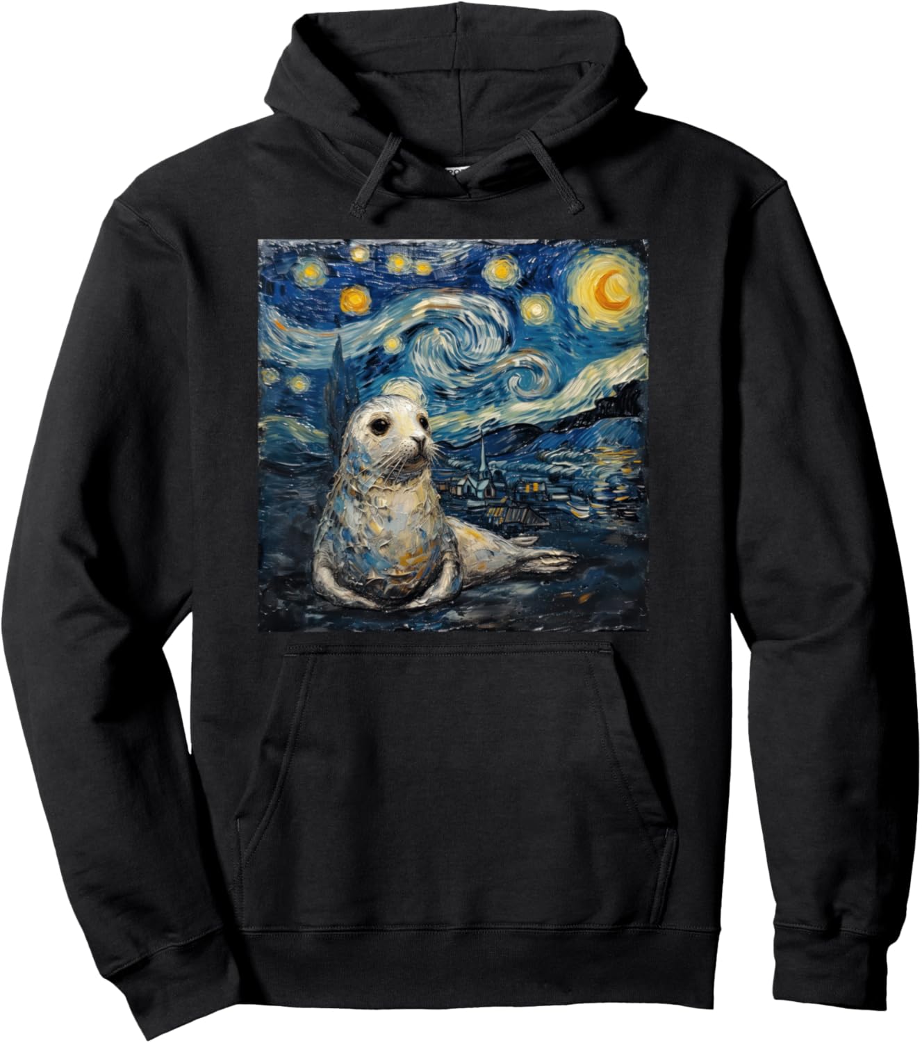 Seal Sea Lion Van Gogh Style Starry Night Pullover Hoodie