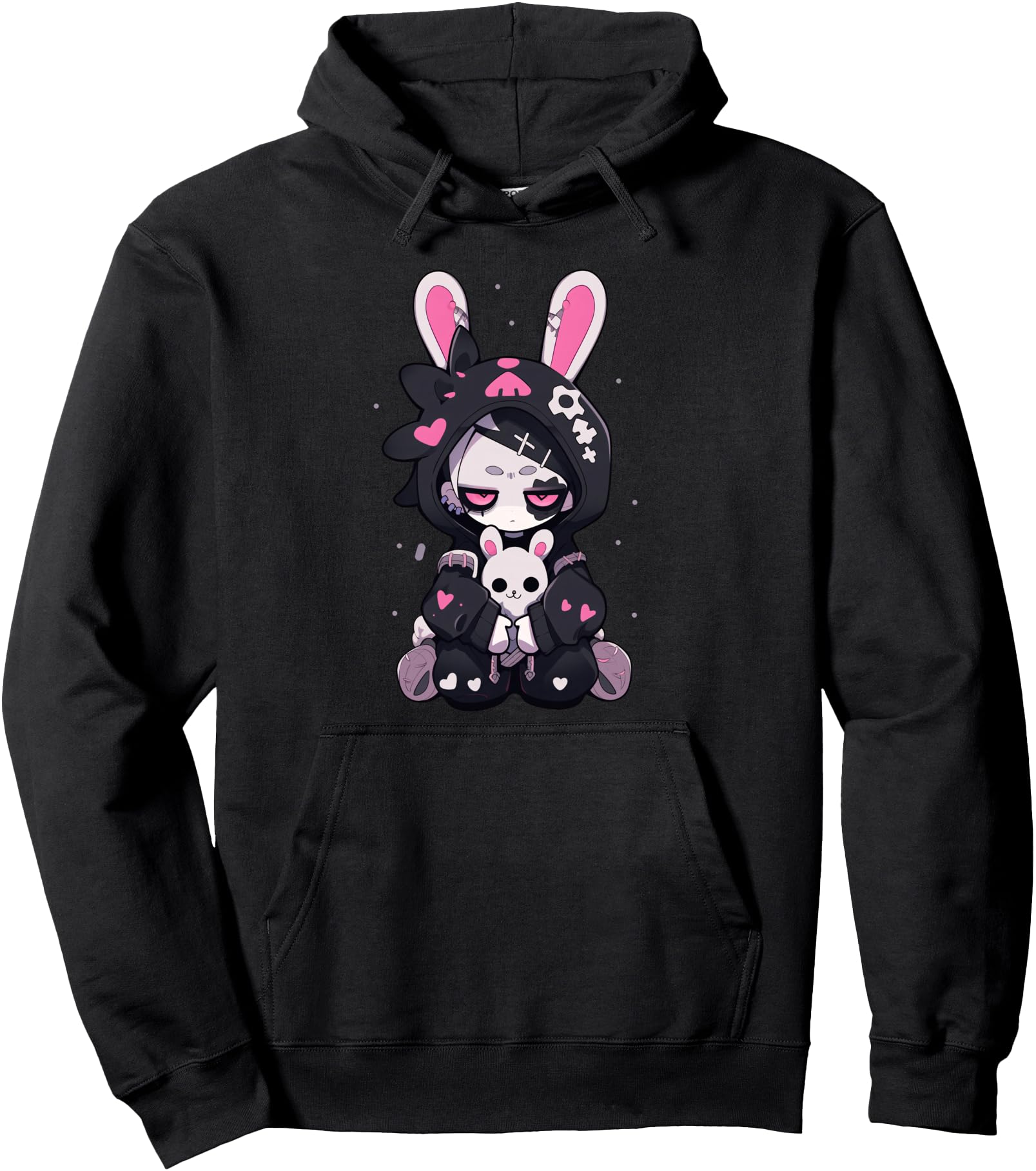 Goth Bunny Anime Girl Cute E-Girl Gothic Outfit Grunge Pullover Hoodie