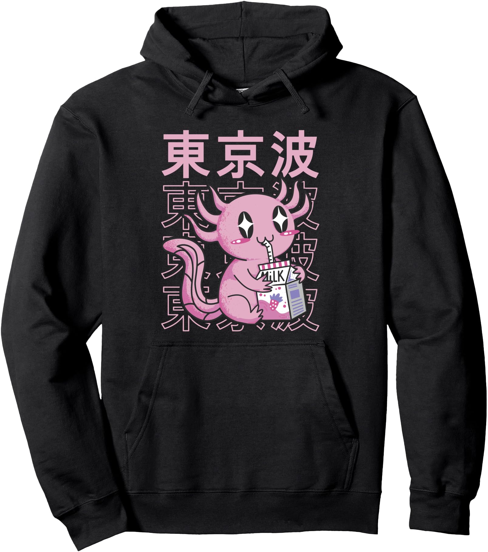 Kawaii Axolotl Strawberry Milk Carton Girls Teen Anime Pullover Hoodie