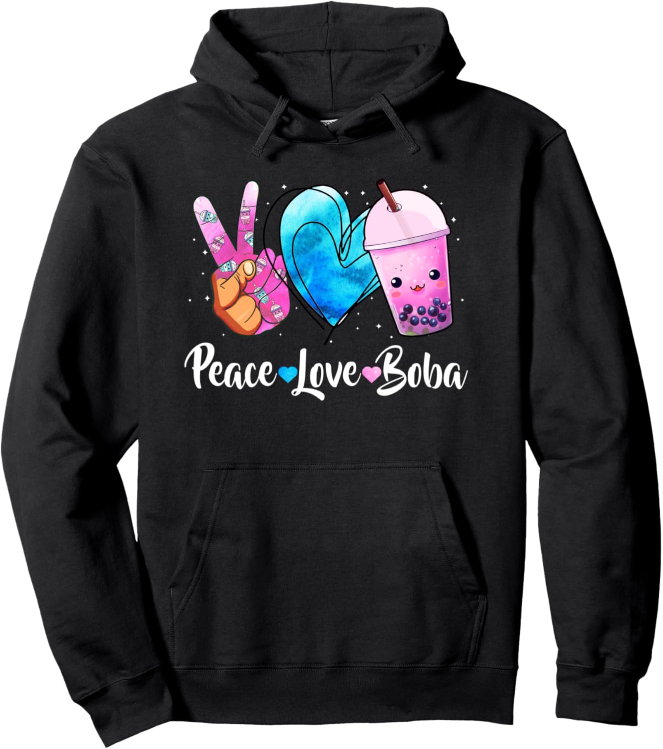 Peace Love Boba Bubble Tea For Teen Girls Kawaii Japanese Pullover Hoodie