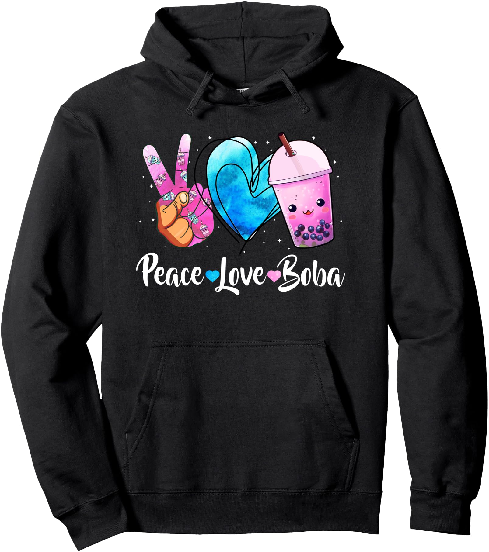 Peace Love Boba Bubble Tea For Teen Girls Kawaii Japanese Pullover Hoodie