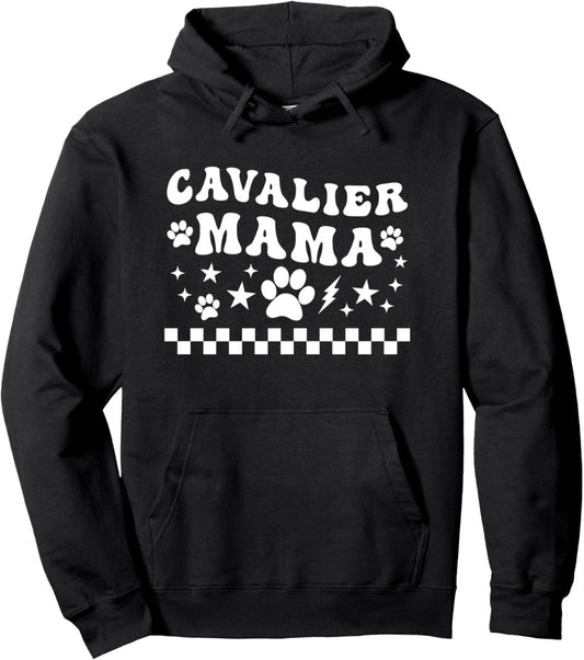 Cavalier Dog Mom Fur Mama Retro Groovy Women's Pullover Hoodie