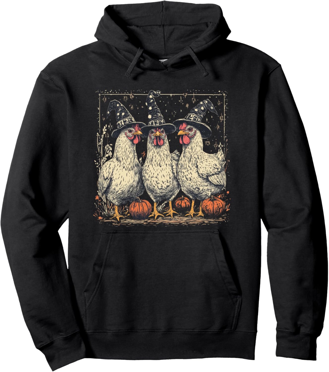 Chicken Witches Funny Halloween Witch Hats Spooky Vintage Pullover Hoodie