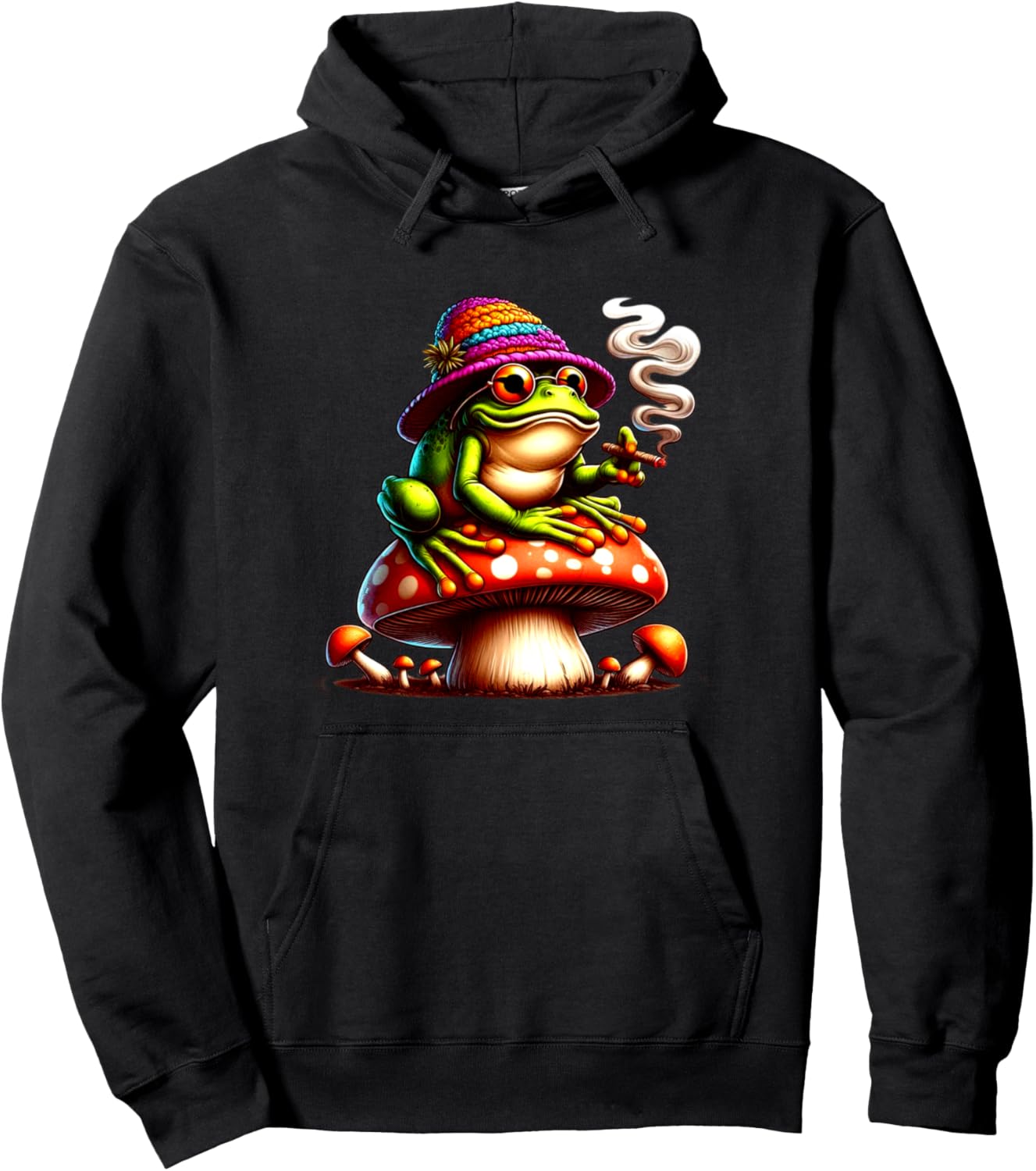 Hippie Frog Smoking Marijuana Mushrooms Frog Weed Smokers Pullover Hoodie