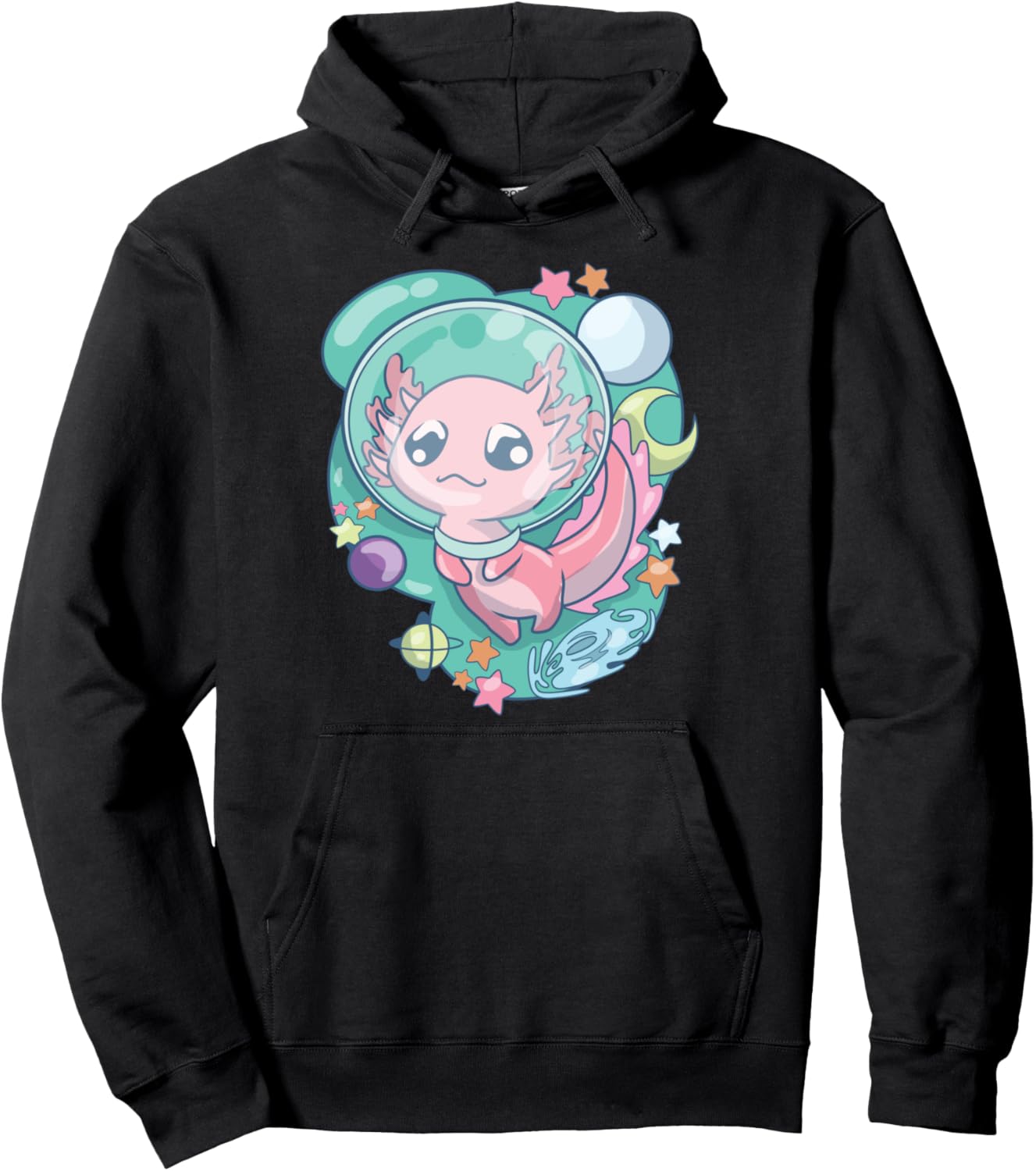 Space Axolotl Kawaii Pastel Goth, Japan Anime Cartoon Pullover Hoodie