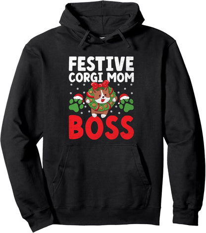 Christmas Corgi Mom Dog Breed Owner Rescuer Fur Mama Pullover Hoodie