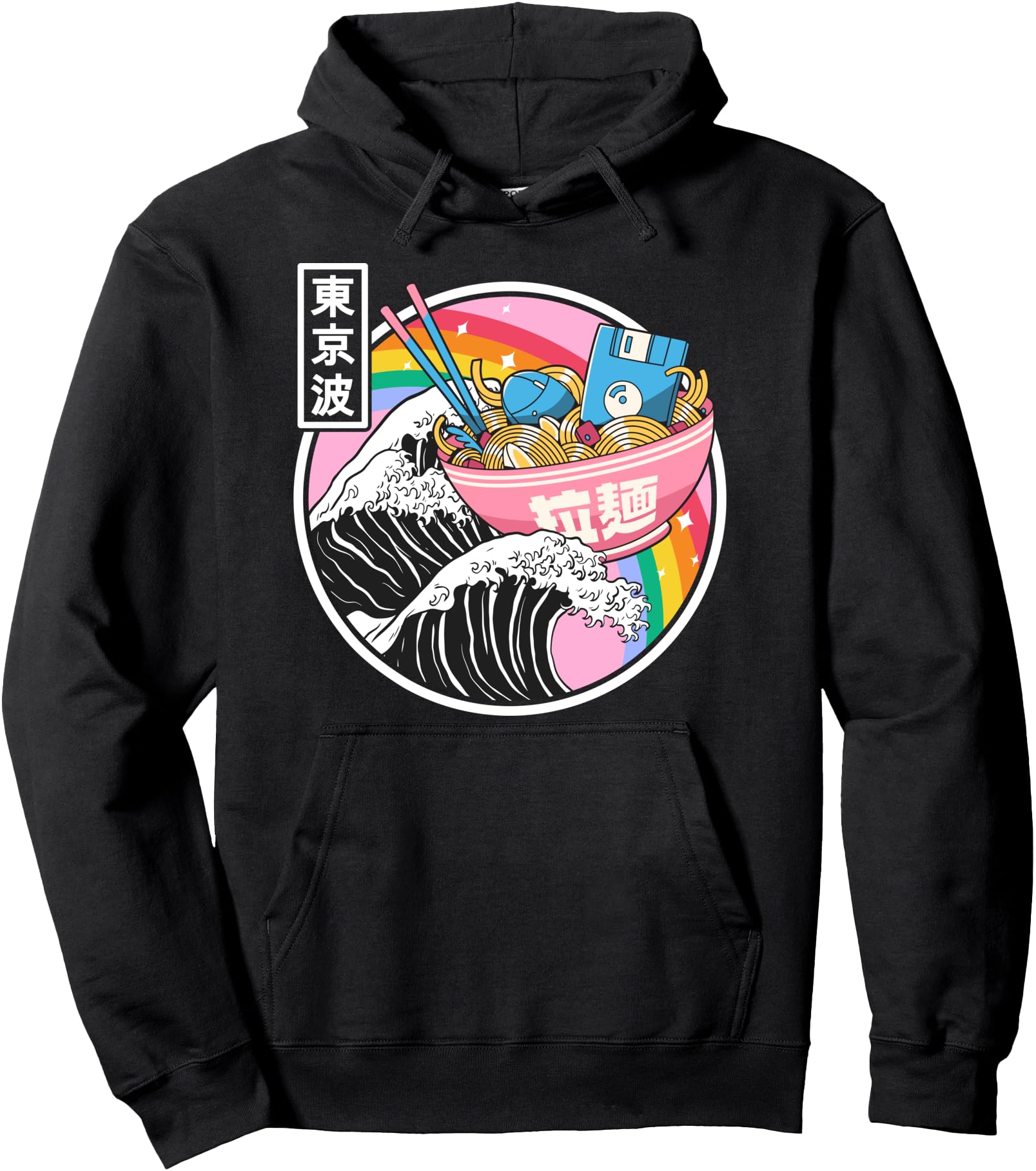 Digital Ramen Bowl Kanagawa Wave Japan Otaku Anime Vaporwave Pullover Hoodie