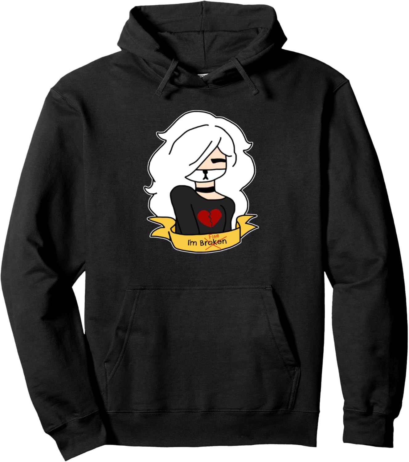 I'm Fine I'm Broken Emo Goth Girl Hoodie Gift Animal Anime