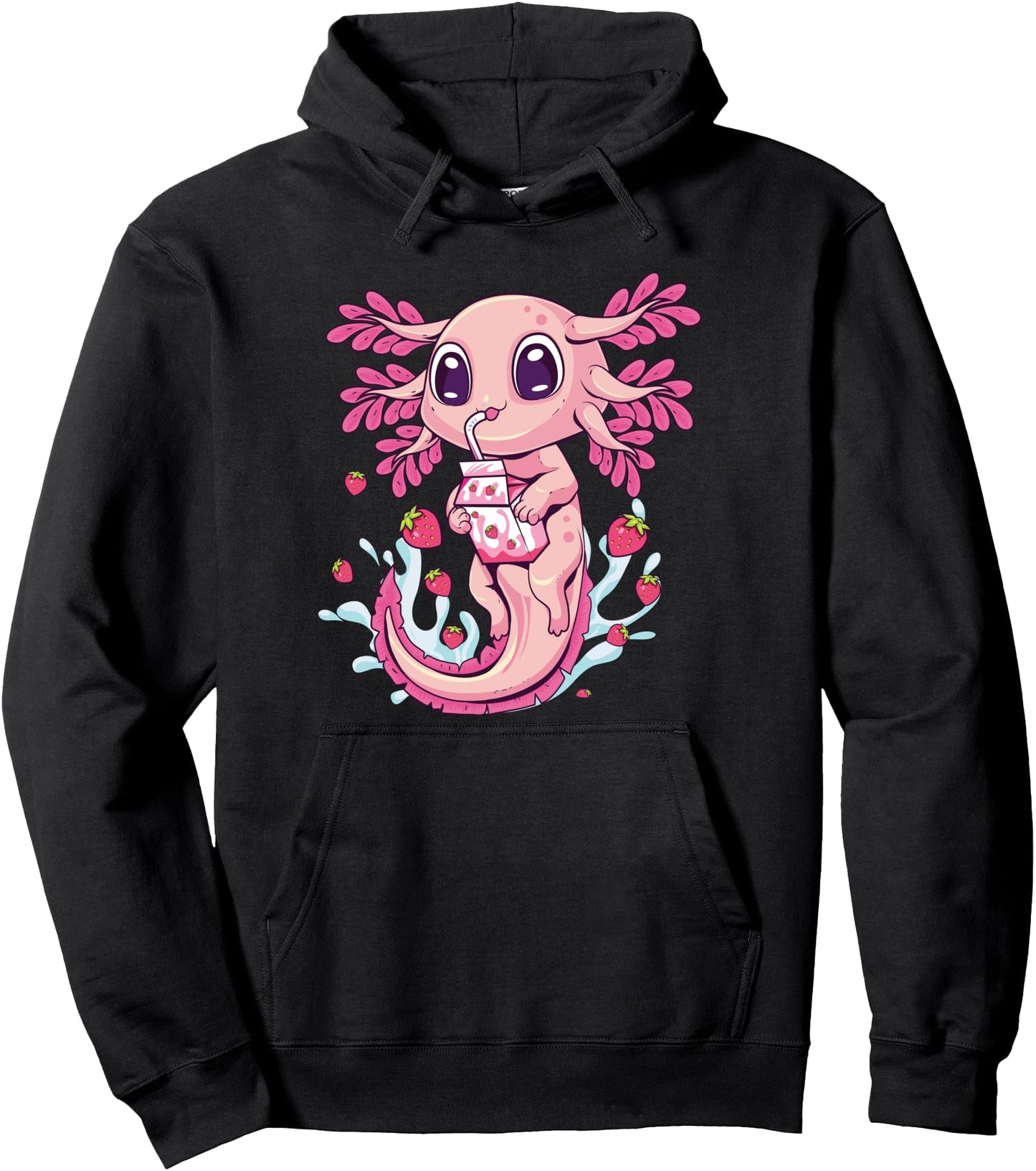 Axolotl Pastel Goth Strawberry Milk Shake Anime Aesthetic Pullover Hoodie