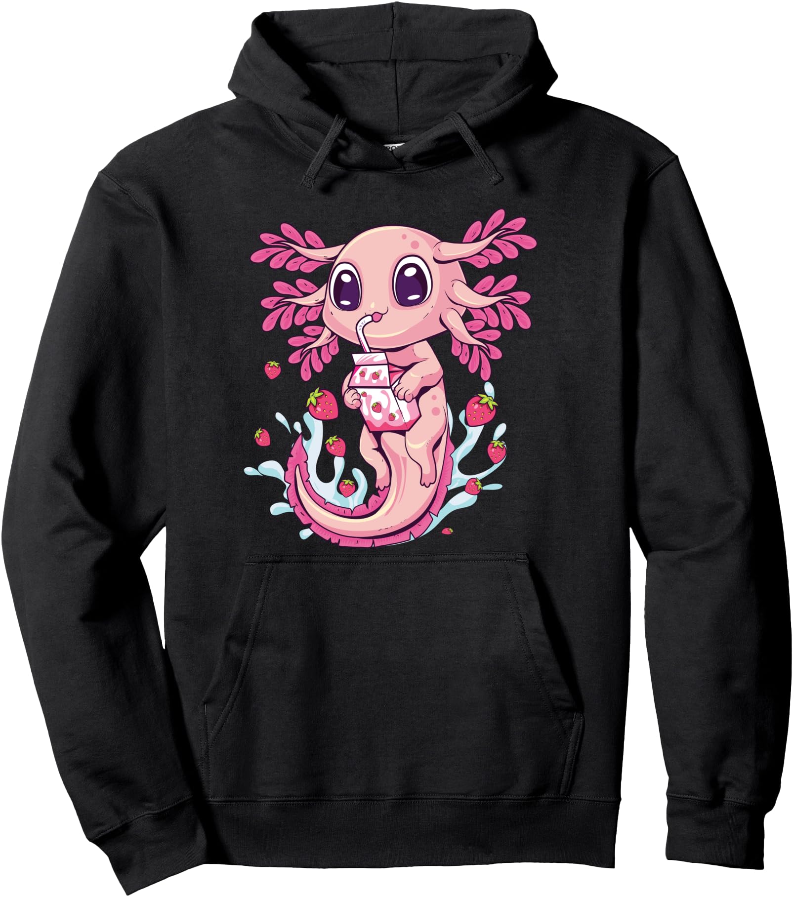 Axolotl Pastel Goth Strawberry Milk Shake Anime Aesthetic Pullover Hoodie