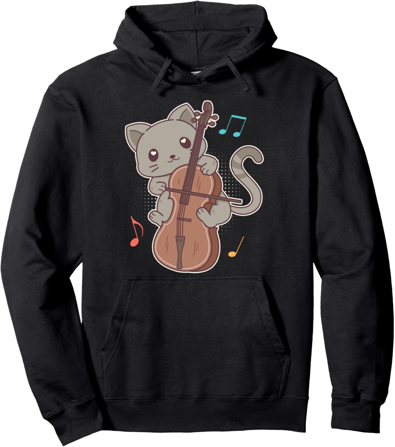 Cute Kawaii Cat Playing On A Cello Japanese Anime Pullover Hoodie