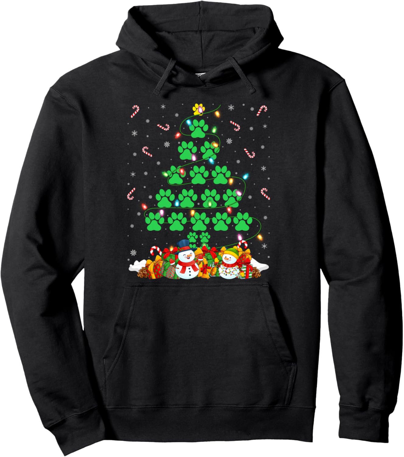 Cat Dog Paw Christmas Tree Lights Puppy Dog Cat Lover Xmas Pullover Hoodie